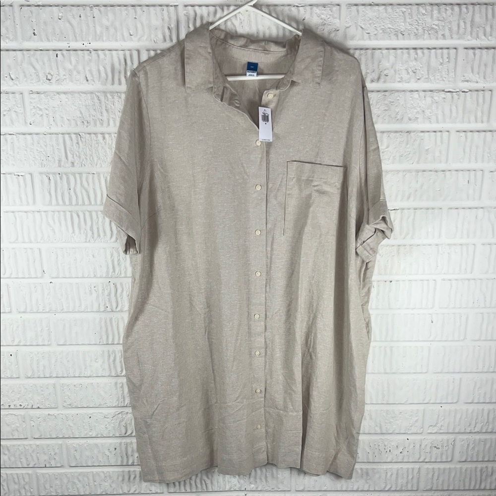 Old Navy Beige Linen-Blend Button-Up Dress